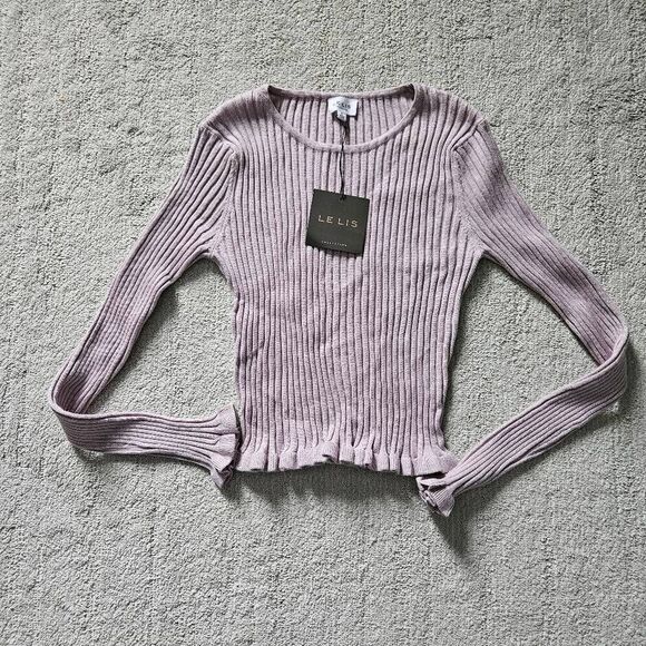 Le Lis Lavender Lettuce Edge Cropped Ribbed Sweater Size Small - Picture 1 of 5